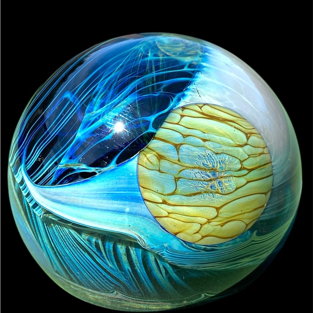 SOLD Signed Studio Art Glass John Lewis Studios Paperweight Moonscape 1974 Moon
